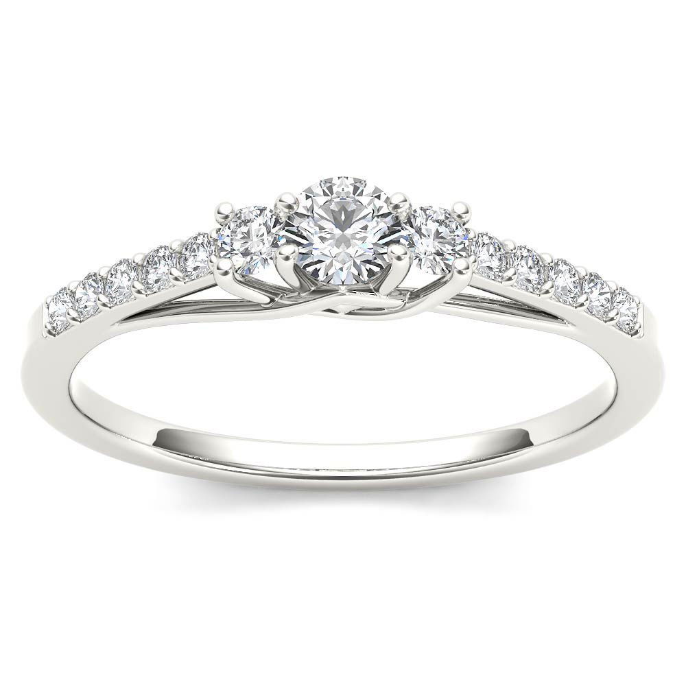 Genuine 14k White Gold 0.30 Ct Diamond Three-Stone Engagement Anniversary Ring