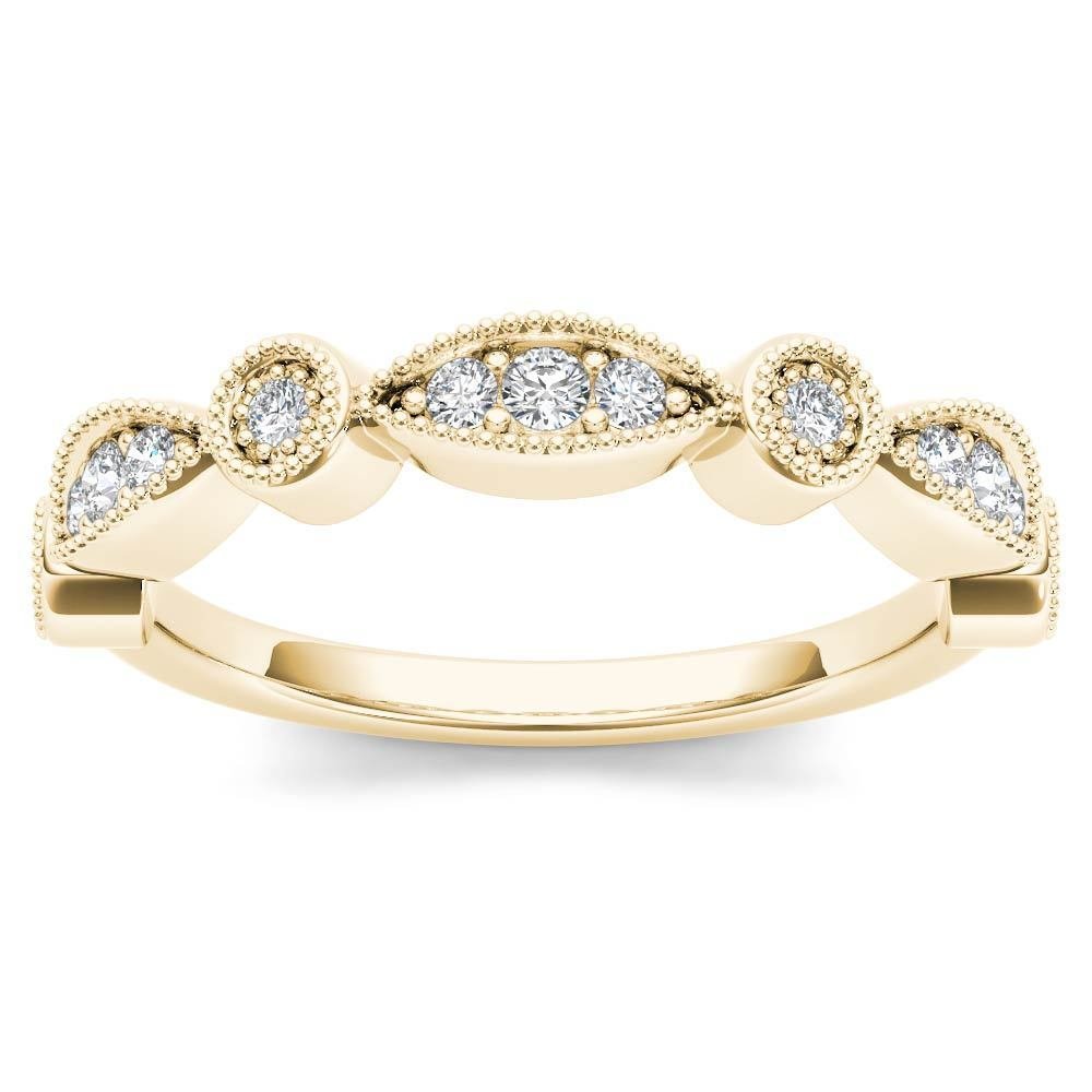 Solid 10K Yellow Gold 0.10 Ct Round Cut Diamond Wedding Band