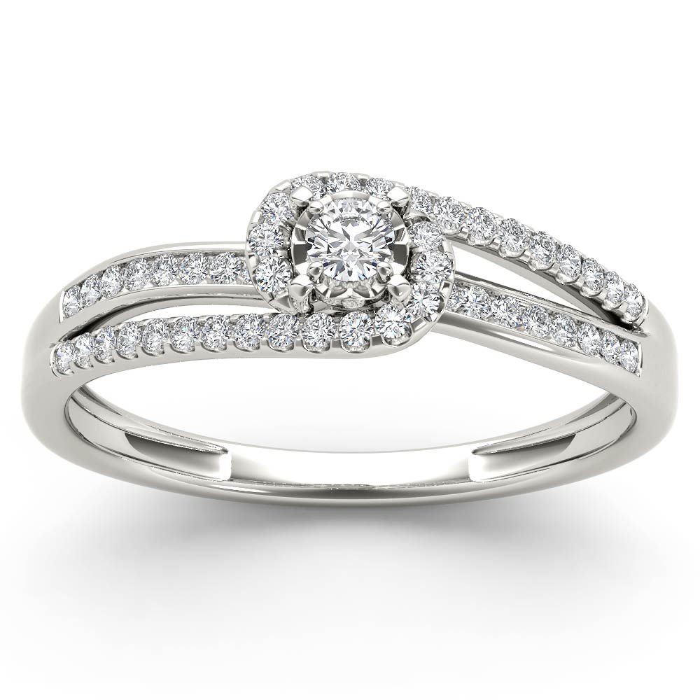 Genuine 14k White Gold 0.2 Ct Round Diamond Cluster Engagement Ring HI I2 Size 7
