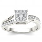 Solid 10k White Gold 0.49 Ct Natural Diamond Cluster Engagement Ring HI I2 Solid 10k White Gold 0.49 Ct Natural Diamond Cluster Engagement Ring HI I2