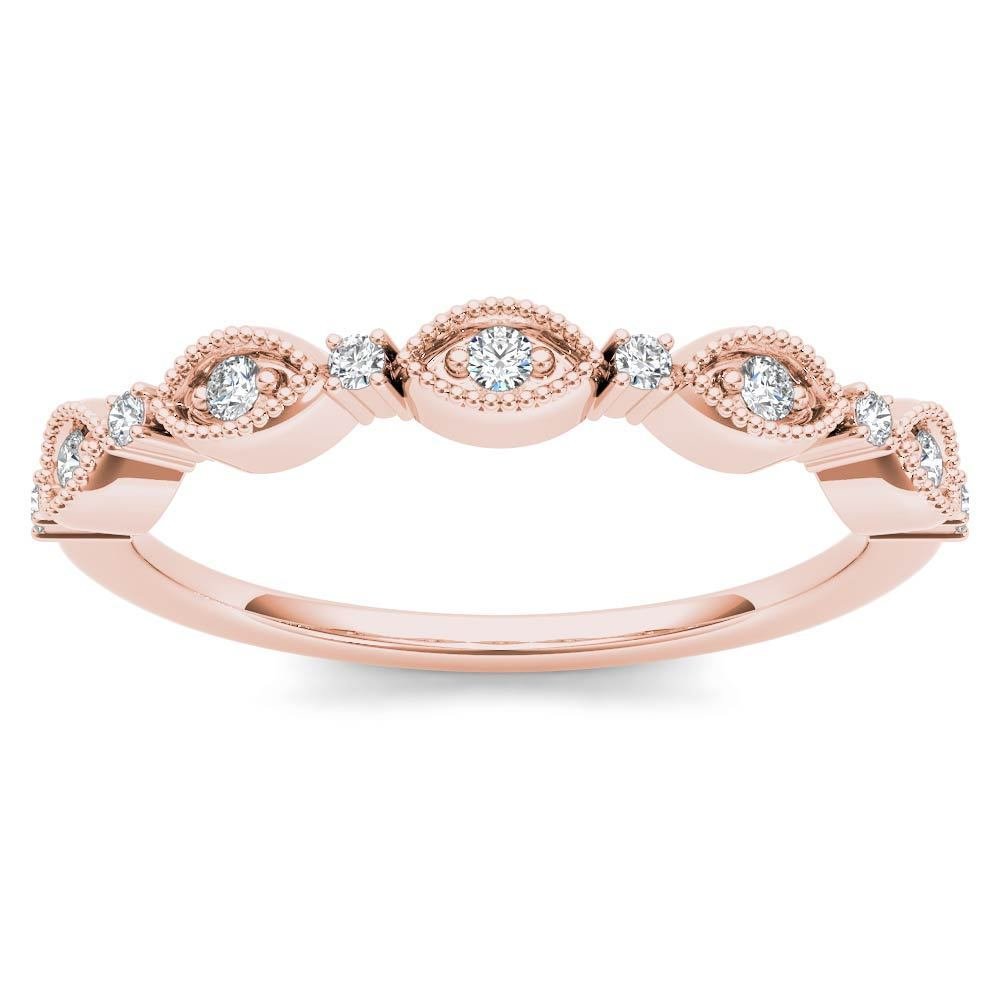 Genuine 10K Rose Gold 0.10 Ct Round Cut Diamond Wedding Band