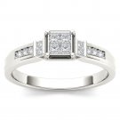 Solid 14k White Gold 0.27 Ct Princess Cut Diamond Cluster Engagement Ring HI I2