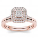 Solid 10k Rose Gold 0.25Ct Natural Diamond Marquise Halo Engagement Ring Set HI