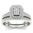 14k White Gold 0.33Ct Natural Diamond Halo Engagement Ring Set HI,I2