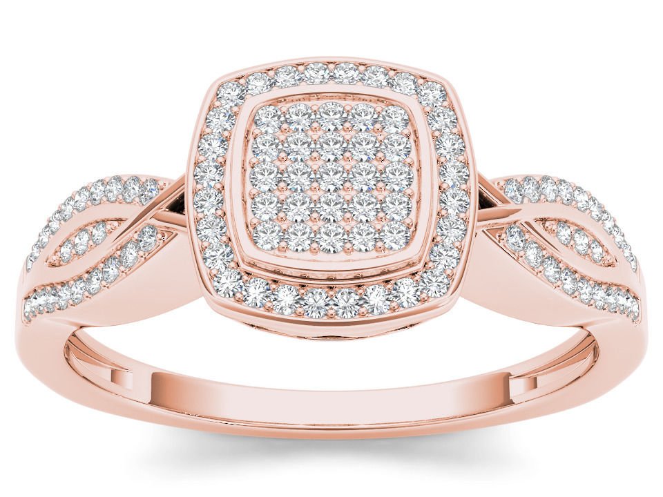 14k Rose Gold 0.25 Ct Round Cut Diamond Cluster Halo Engagement Ring HI I2 Size
