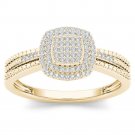 14k Yellow Gold 0.2 Ct Round Cut Diamond Cluster Halo Engagement Fashion Ring HI