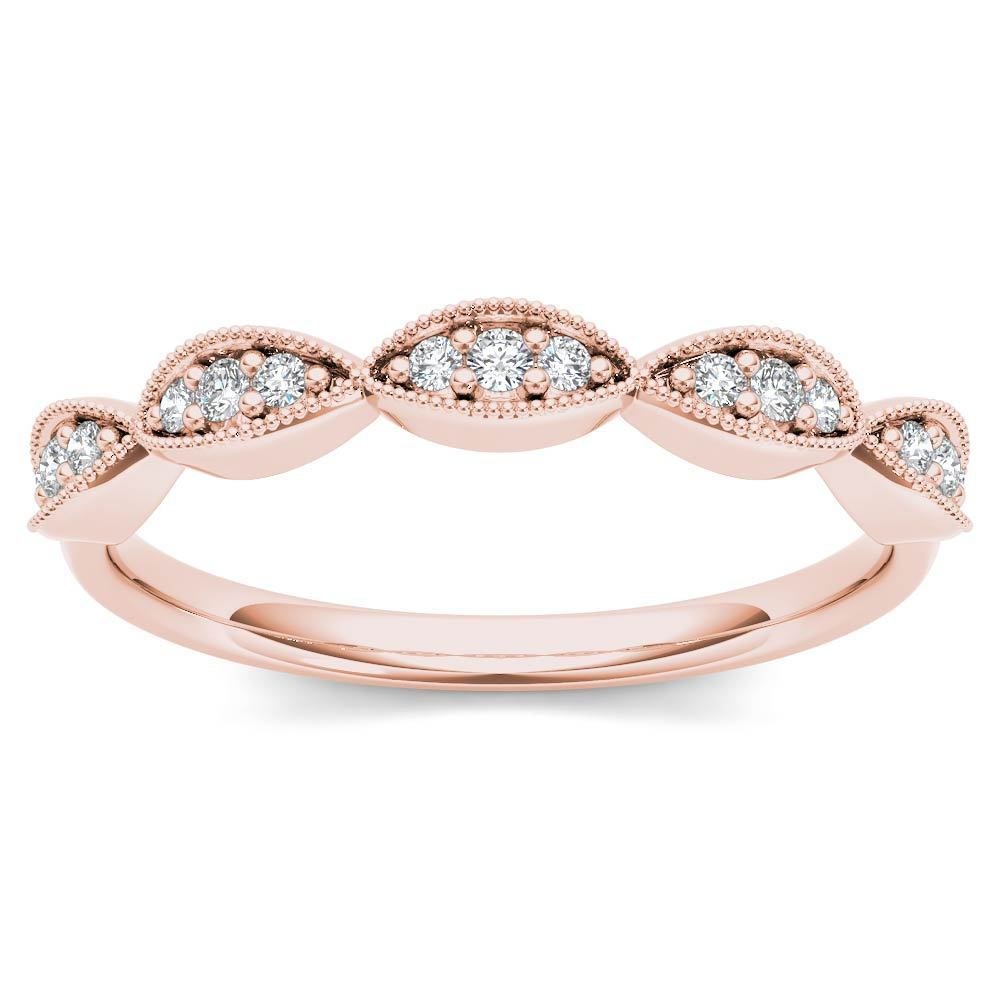 Genuine 10K Rose Gold 0.12 Ct Brillant Round Cut Diamond Wedding Band