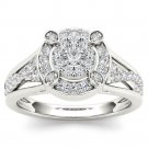 Natural 10k White Gold 0.50Ct Round Diamond Cluster Halo Engagement Ring Set HI Natural 10k White Gold 0.50Ct Round Diamond Cluster Halo Engagement Ring Set HI