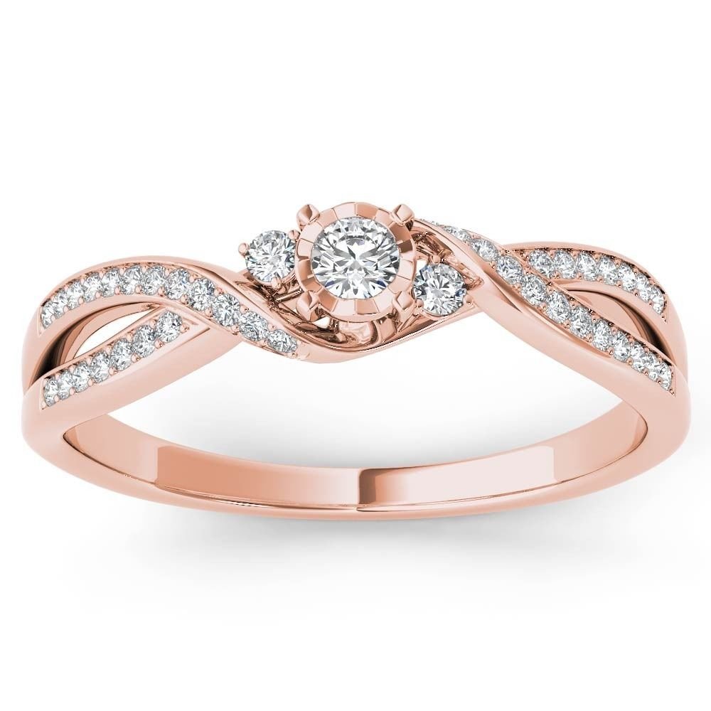 Genuine 14k Rose Gold 0.15Ct Diamond Three Stone Fashion Engagement Ring HI I2