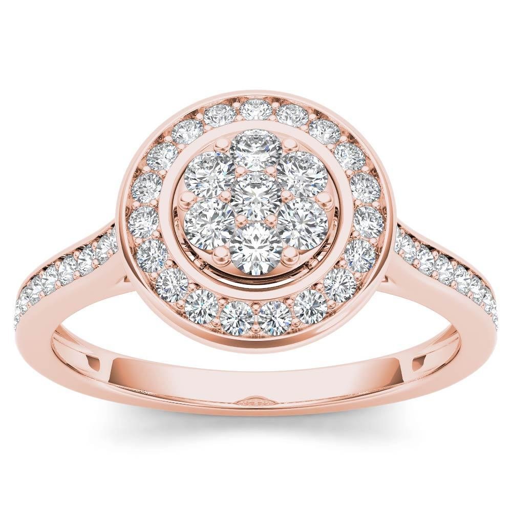 10K Rose Gold 0.50 Ct Brilliant Round Cut Diamond Cluster Engagement Ring