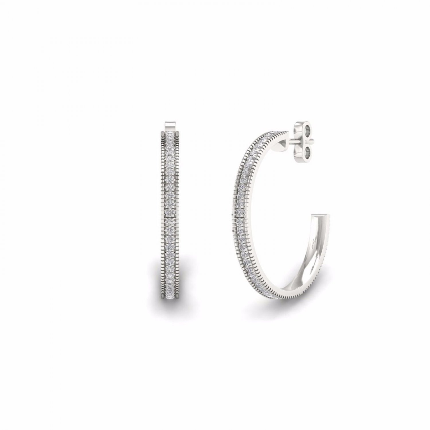 S925 Sterling Silver 0.25Ct Round Cut Diamond  Row Half Hoop Earrings