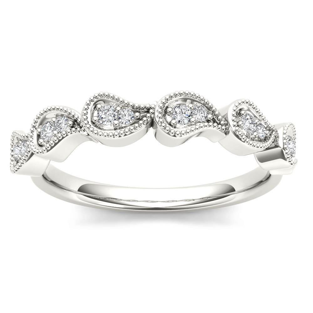 Genuine 10K White Gold 0.08 Ct Brillant Round Cut Diamond  Wedding Band