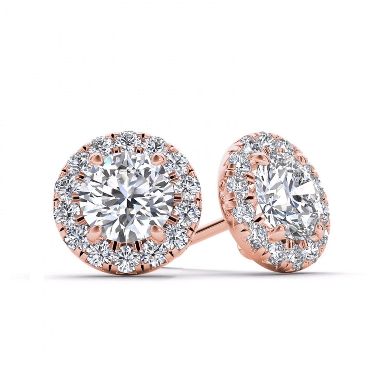 0.50 Ct Brilliant Round Cut Diamond  Halo Stud Earrings in 10k Rose Gold
