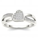 Solid 10k White Gold 0.1 Ct Round Cut Diamond Heart Fashion Engagement Ring Solid 10k White Gold 0.1 Ct Round Cut Diamond Heart Fashion Engagement Ring