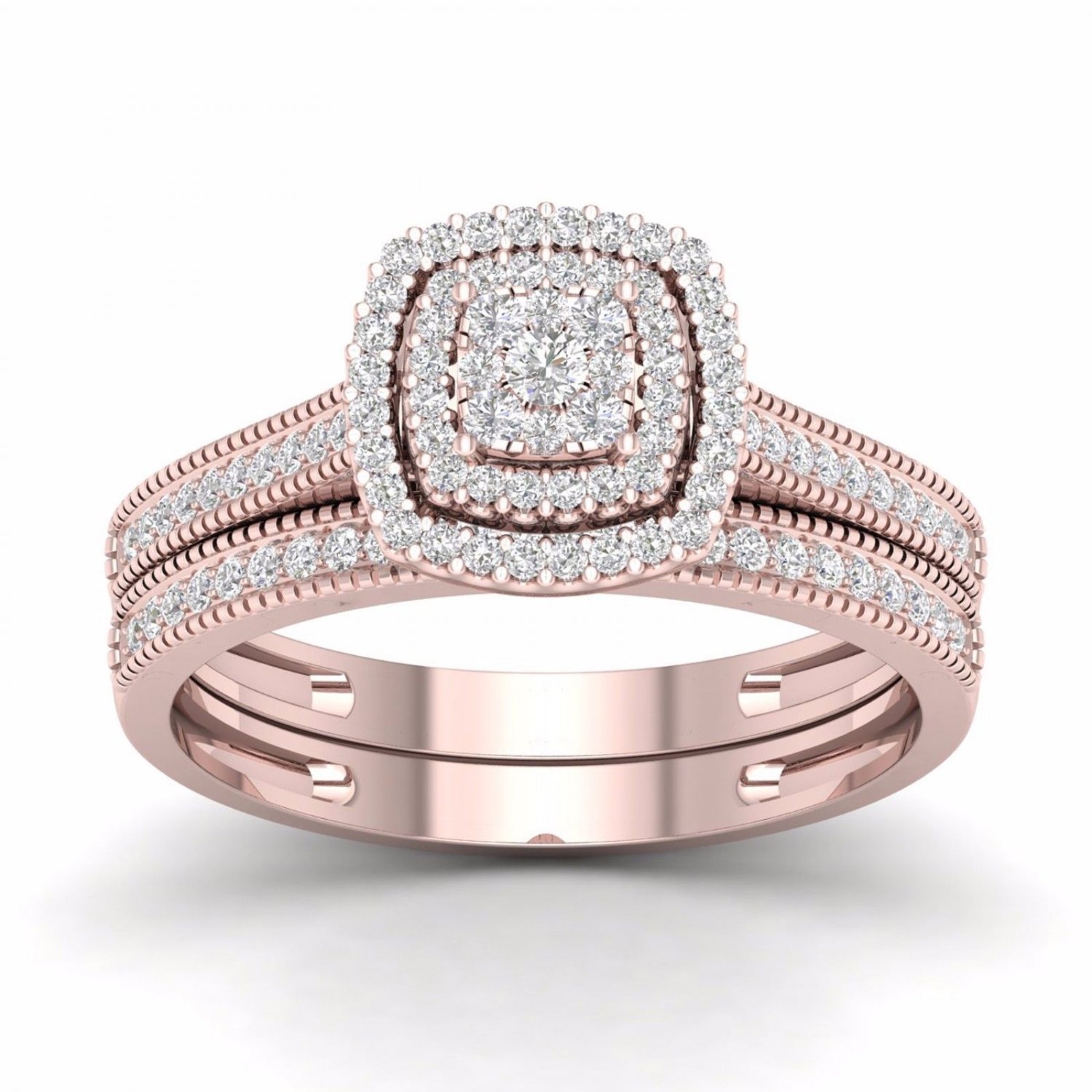 Solid 10k Rose Gold 0.33Ct Diamond Cluster Halo Engagement Ring Set  (HI,I2)