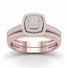 Solid 10k Rose Gold 0.33Ct Diamond Cluster Halo Engagement Ring Set  (HI,I2)