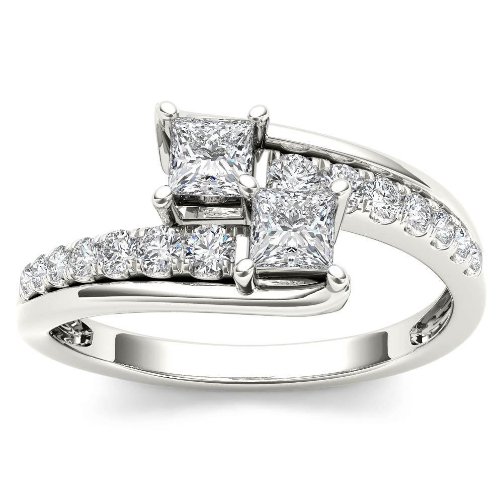 14K White Gold 0.62 Ct Princess Cut Diamond Two Stone Engagement Ring