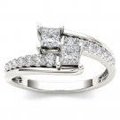 14K White Gold 0.62 Ct Princess Cut Diamond Two Stone Engagement Ring