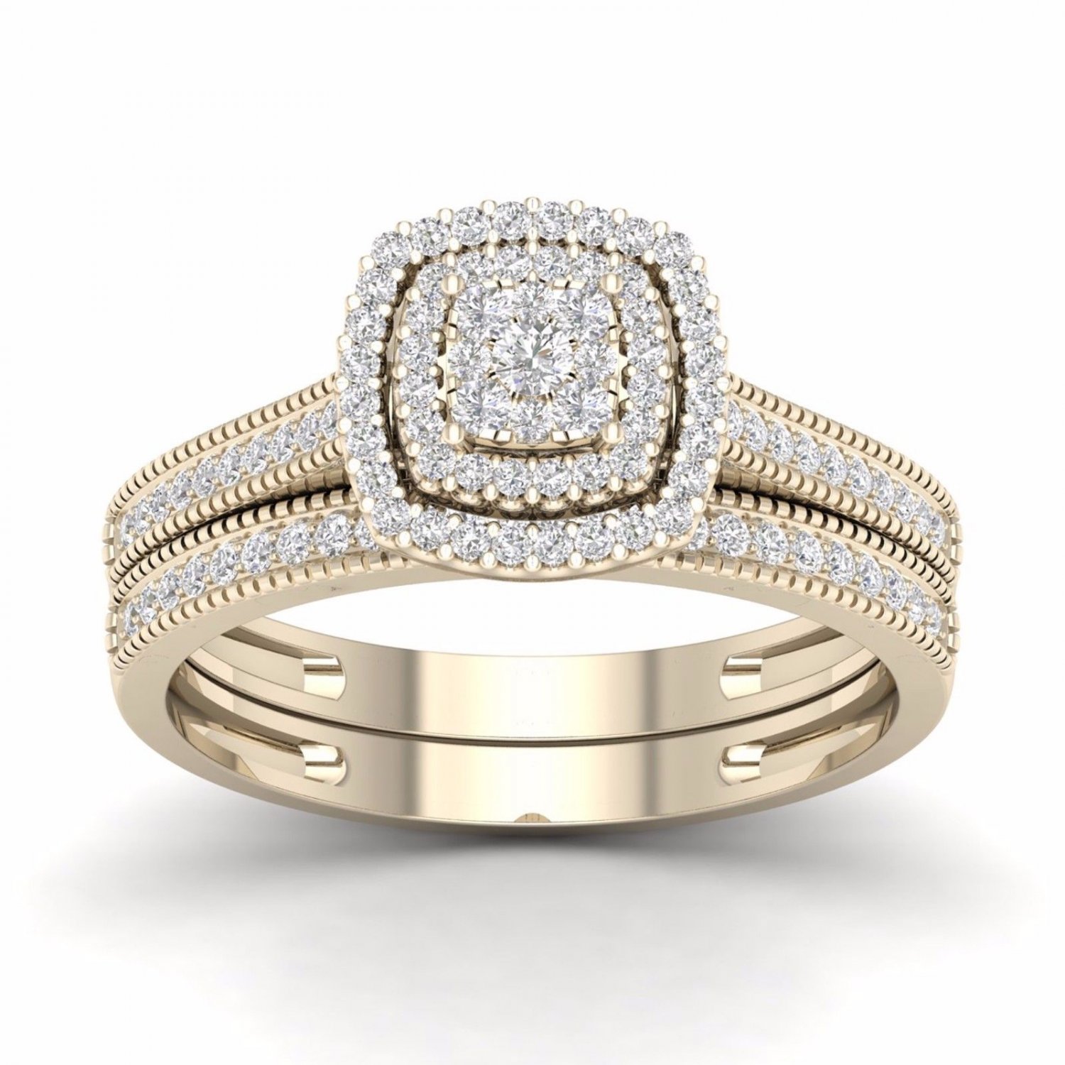 Solid 10k Yellow Gold 0.33Ct Diamond Cluster Halo Engagement Ring Set (HI,I2)
