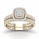 Solid 10k Yellow Gold 0.33Ct Diamond Cluster Halo Engagement Ring Set (HI,I2)