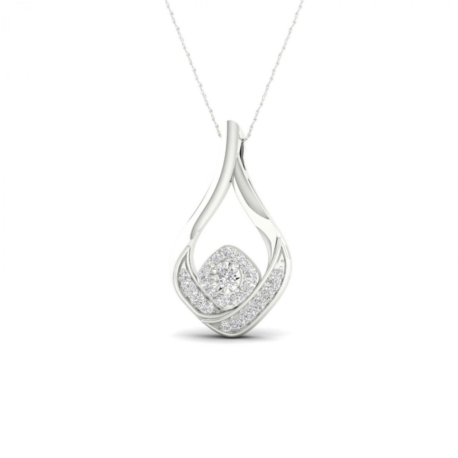 S925 Sterling Silver 0.2Ct TW Diamond Drop Shaped Necklace