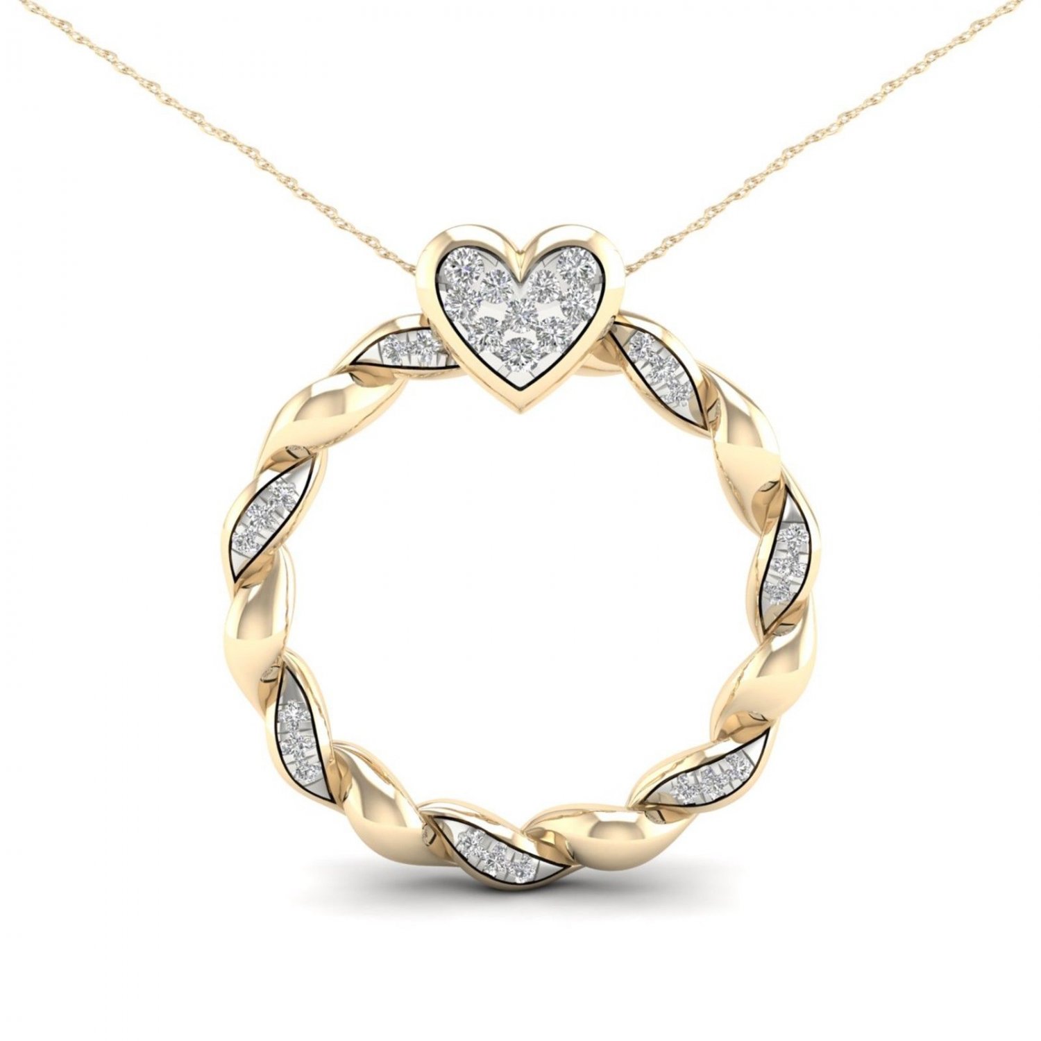 10K Yellow Gold 0.10ct TDW Diamond Circle Heart Necklace