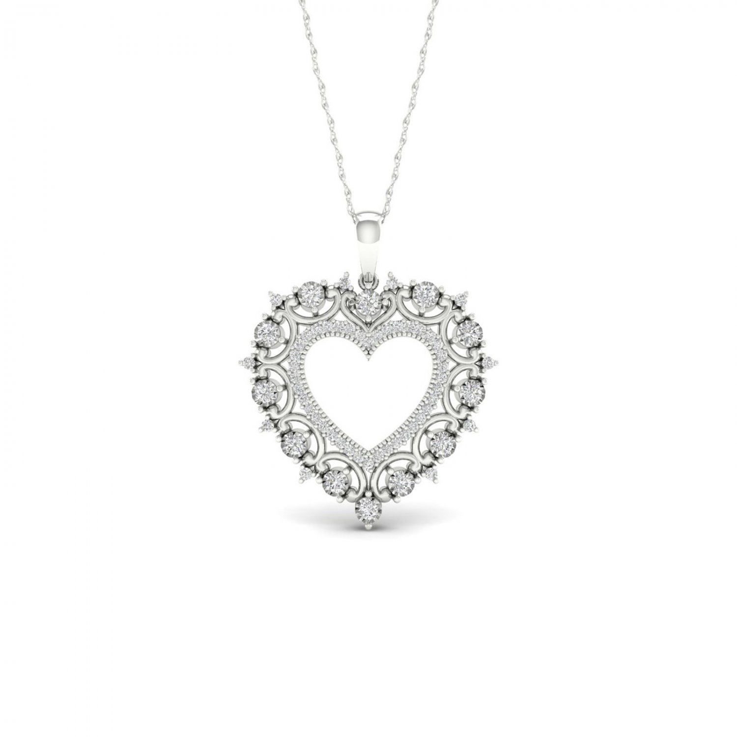 10k White Gold 0.25ct TDW Diamond Heart Filigree Necklace (I-J, I2)
