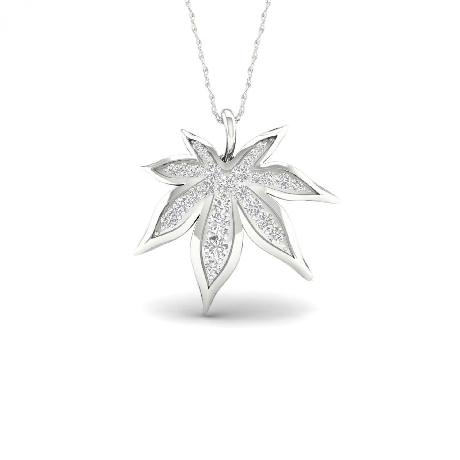 S925 Sterling Silver 0.33ct TDW Diamond Maple Leaf Necklace (I-J, I2)