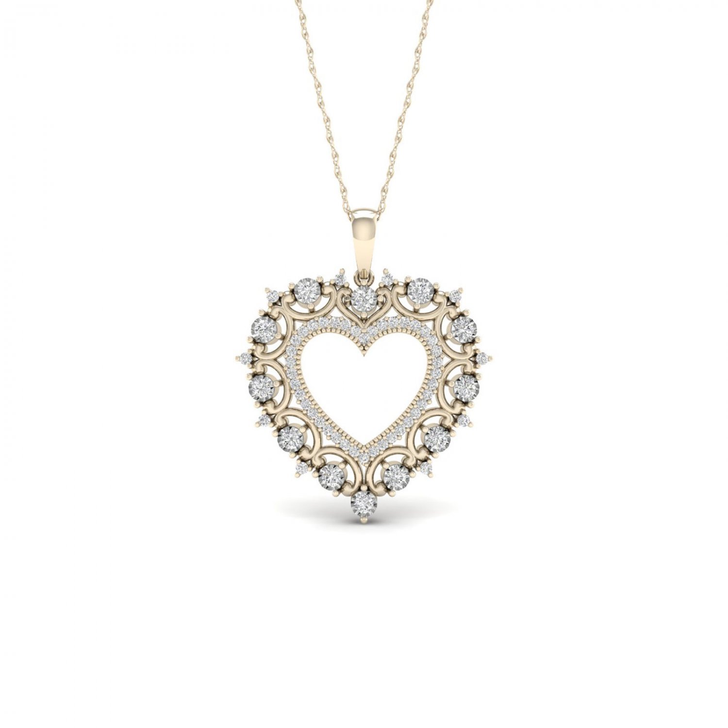10k Yellow Gold 0.25ct TDW Diamond Heart Filigree Necklace (I-J, I2)