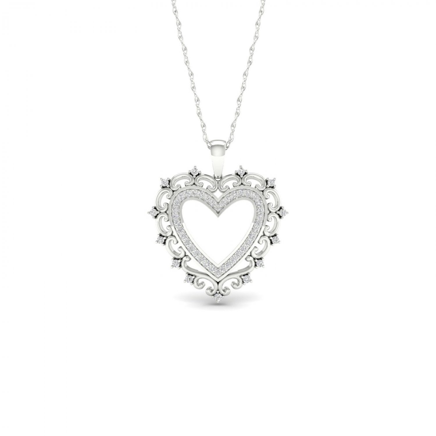 10k White Gold 0.25ct TDW Diamond Filigree Heart Necklace (I-J, I2)