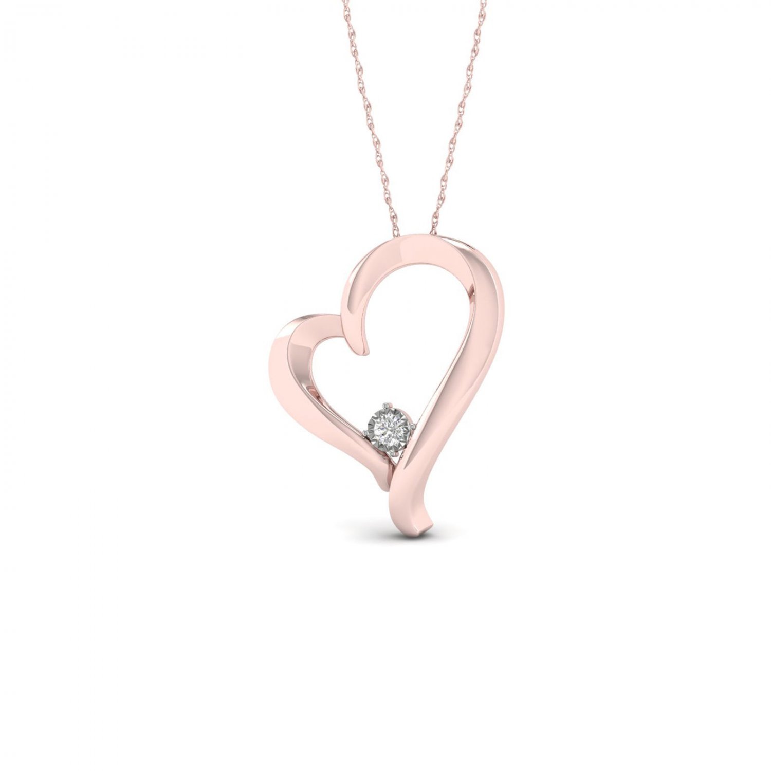 10k Rose Gold 0.05ct TDW Diamond Skewed Heart Necklace (I-J, I2)