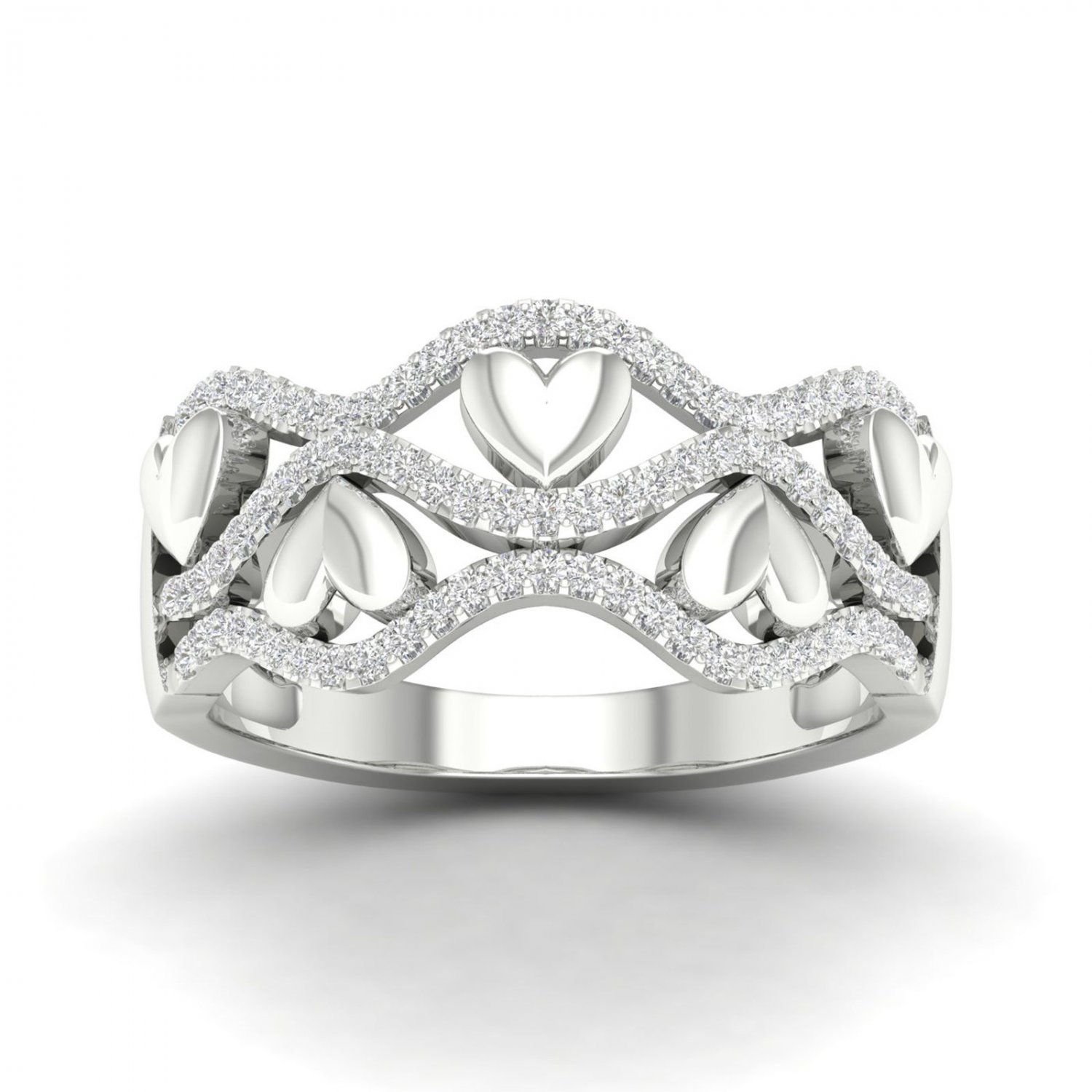 10k White Gold 0.20 Ct TDW Diamond Ribbon & Heart Fashion Ring