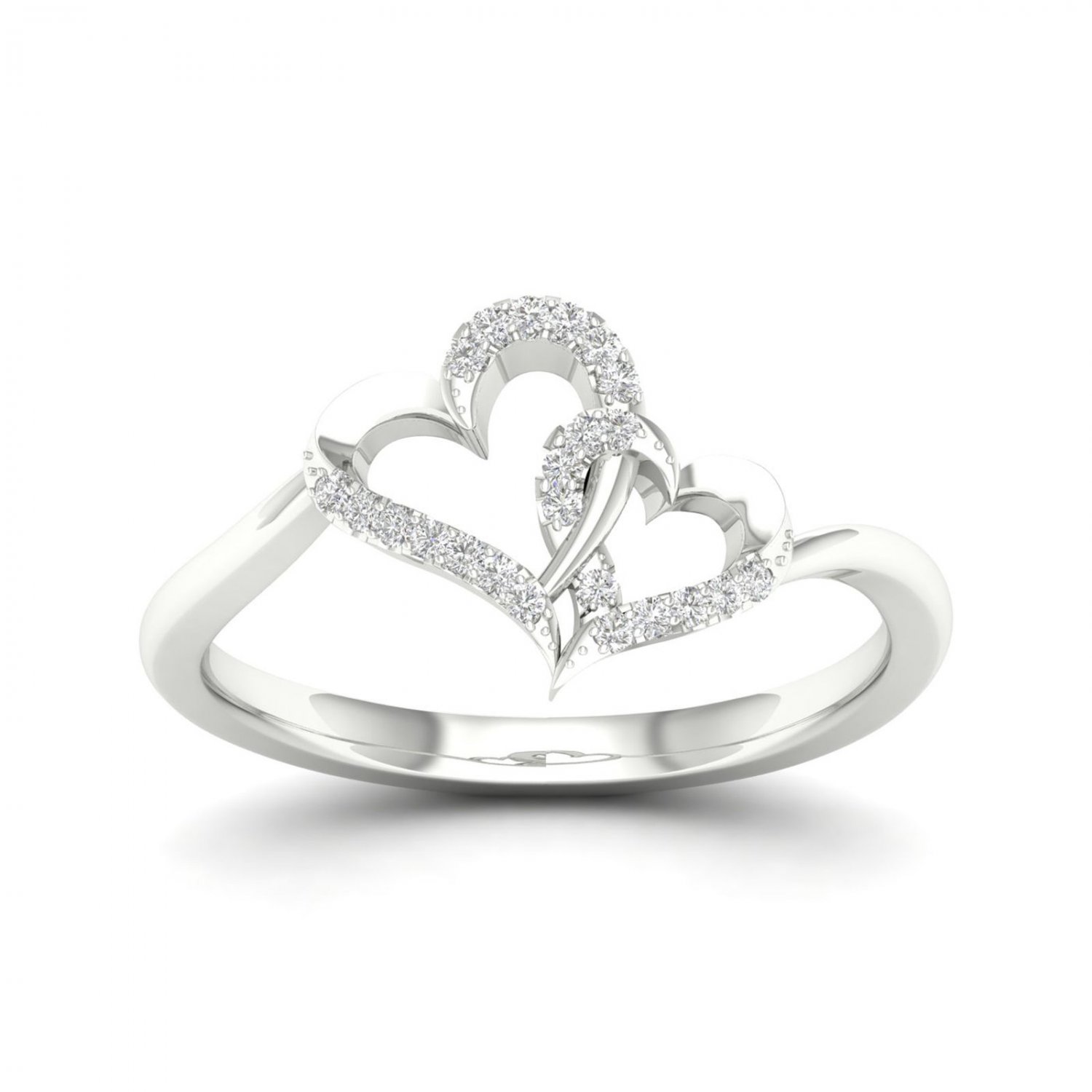 10K White Gold 0.07 Ct TDW Diamond Double Heart Ring (I-J, I2)