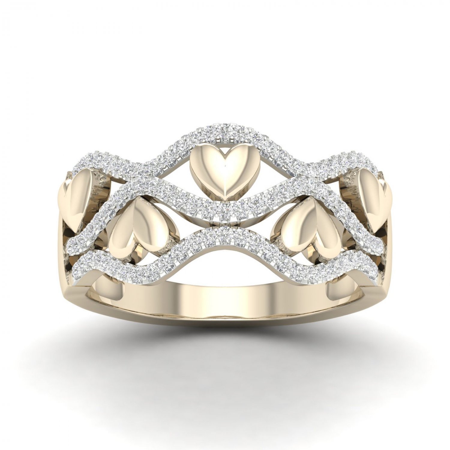 10k Yellow Gold 0.20 Ct TDW Diamond Ribbon & Heart Fashion Ring