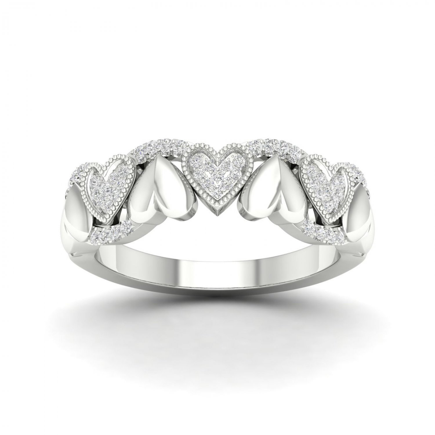 10K White Gold 0.15 Ct TDW Diamond Hearts Fashion Ring (I-J, I2)