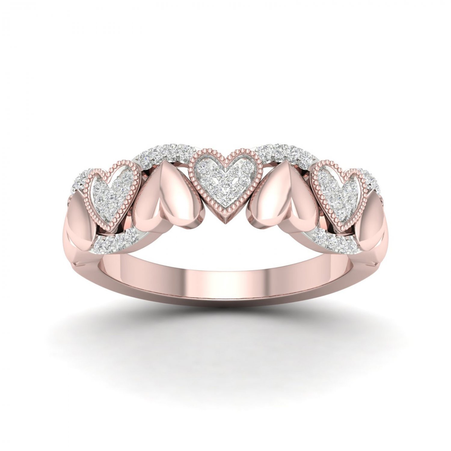 10K Rose Gold 0.15 Ct TDW Diamond Hearts Fashion Ring (I-J, I2)