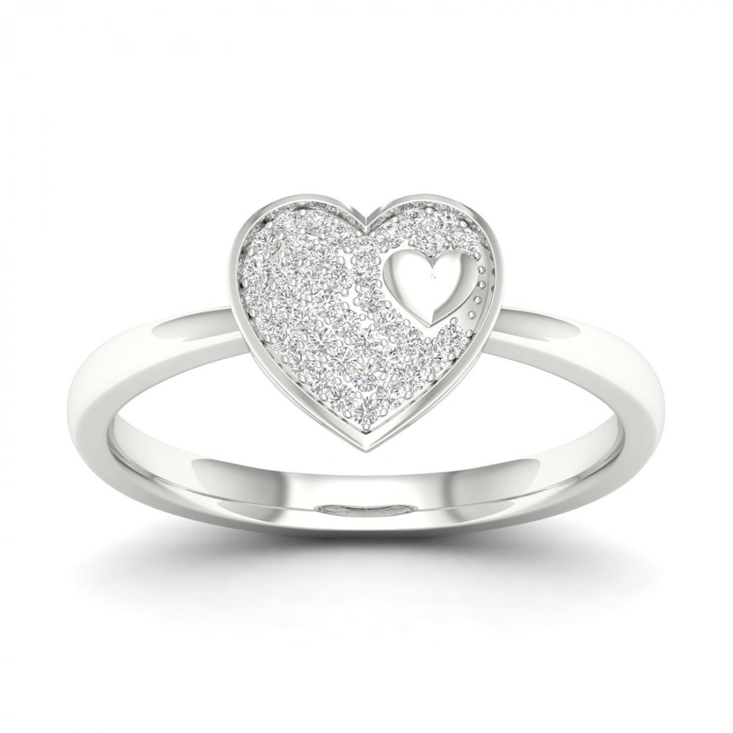 10k White Gold 0.1 Ct TDW Diamond  Heart Cluster Ring (I-J, I2)
