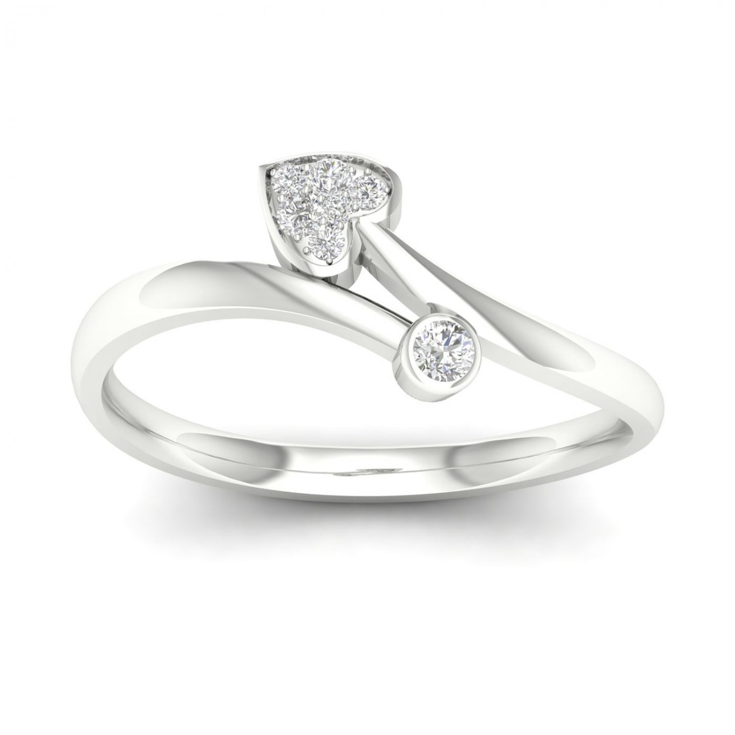 10k White Gold 0.05 Ct TDW Diamond  Bypass Heart Fashion Ring (I-J, I2)