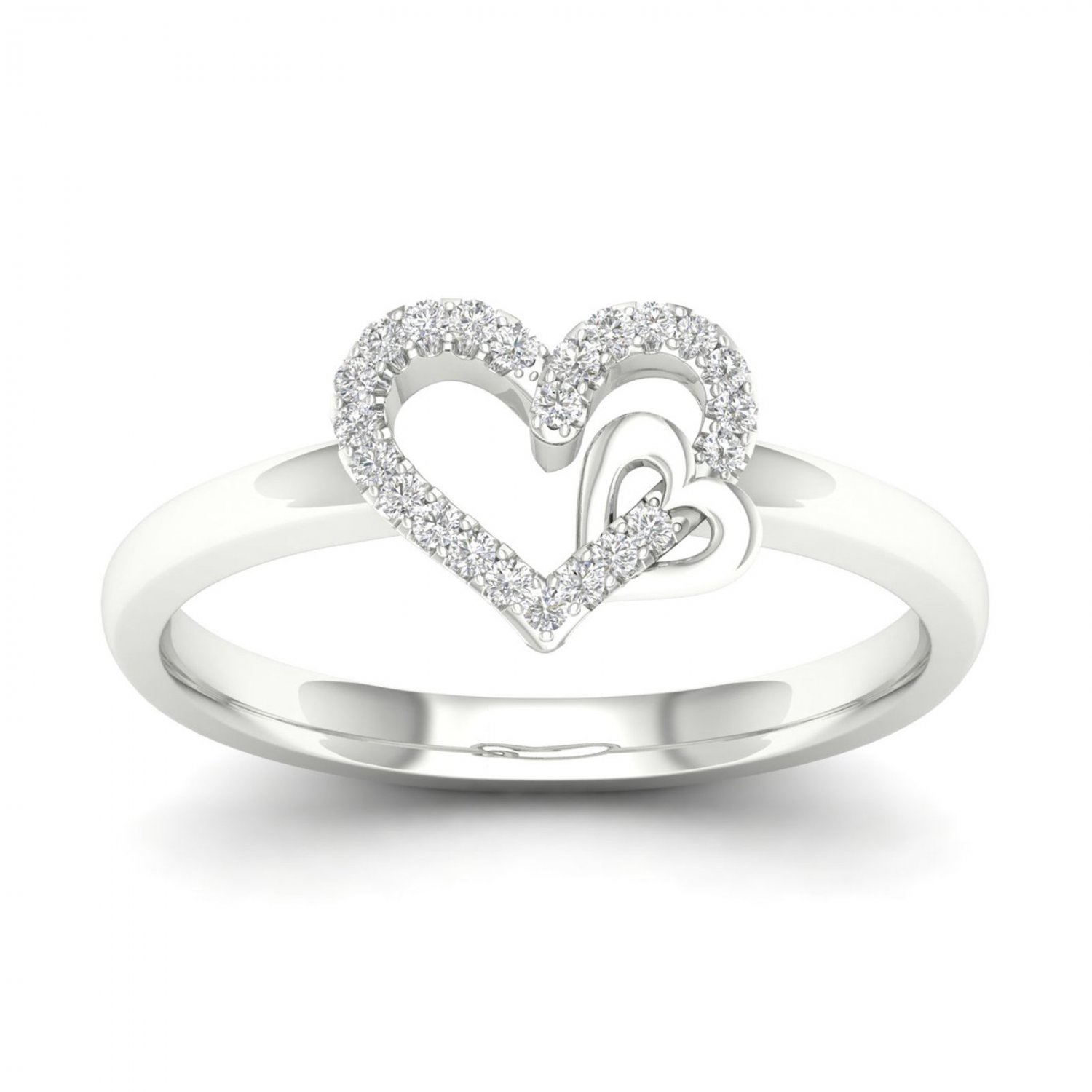 10k White Gold 0.08 Ct TDW Diamond  Open Heart Dous Fashion Ring (I-J, I2)