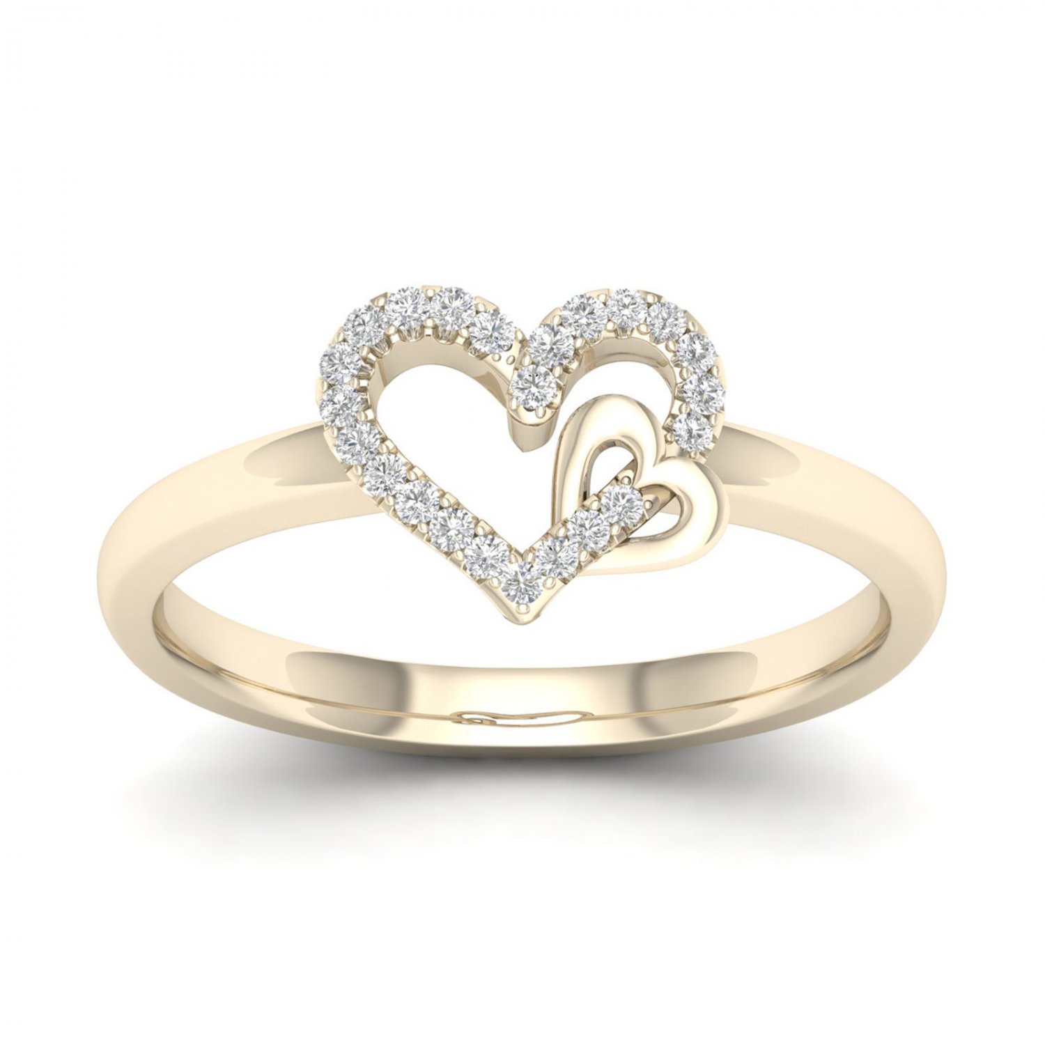 10k Yellow Gold 0.08 Ct TDW Diamond  Open Heart Dous Fashion Ring (I-J, I2)