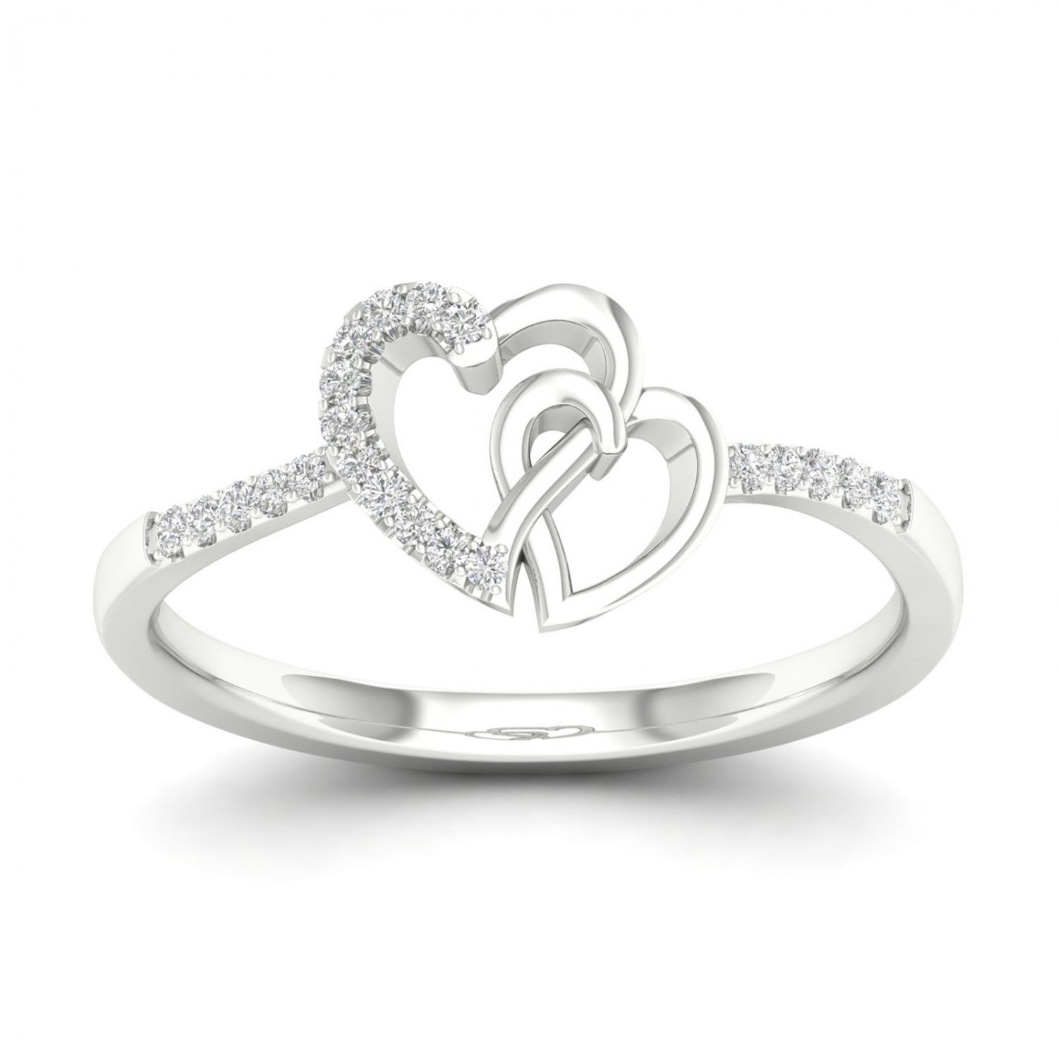 10k White Gold 0.06 Ct TDW Diamond  Heart Duos FashionRing (I-J, I2)