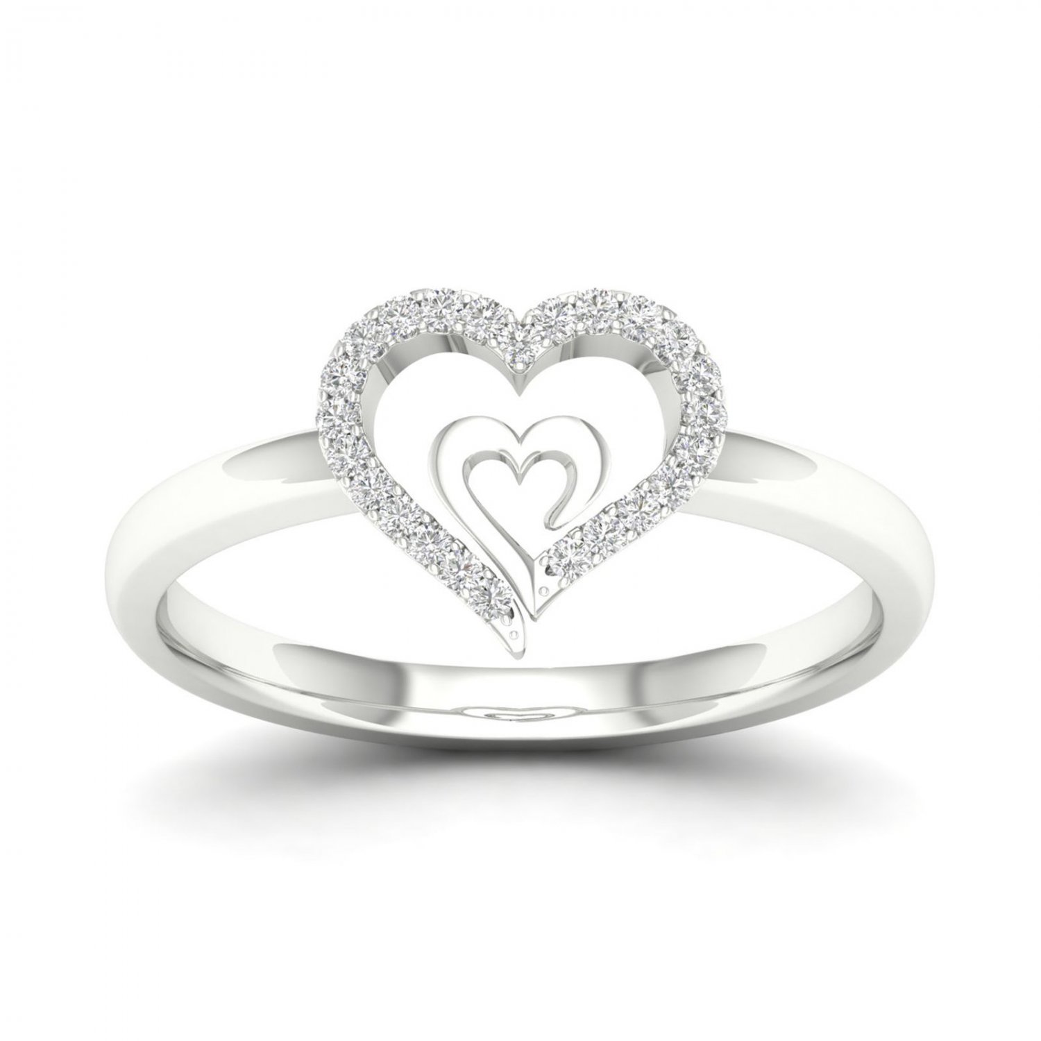 10k White Gold 0.06 Ct TDW Diamond  Heart in Heart Fashion Ring (I-J, I2)