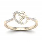 10k Yellow Gold 0.06 Ct TDW Diamond  Heart Duos Fashion Ring (I-J, I2)