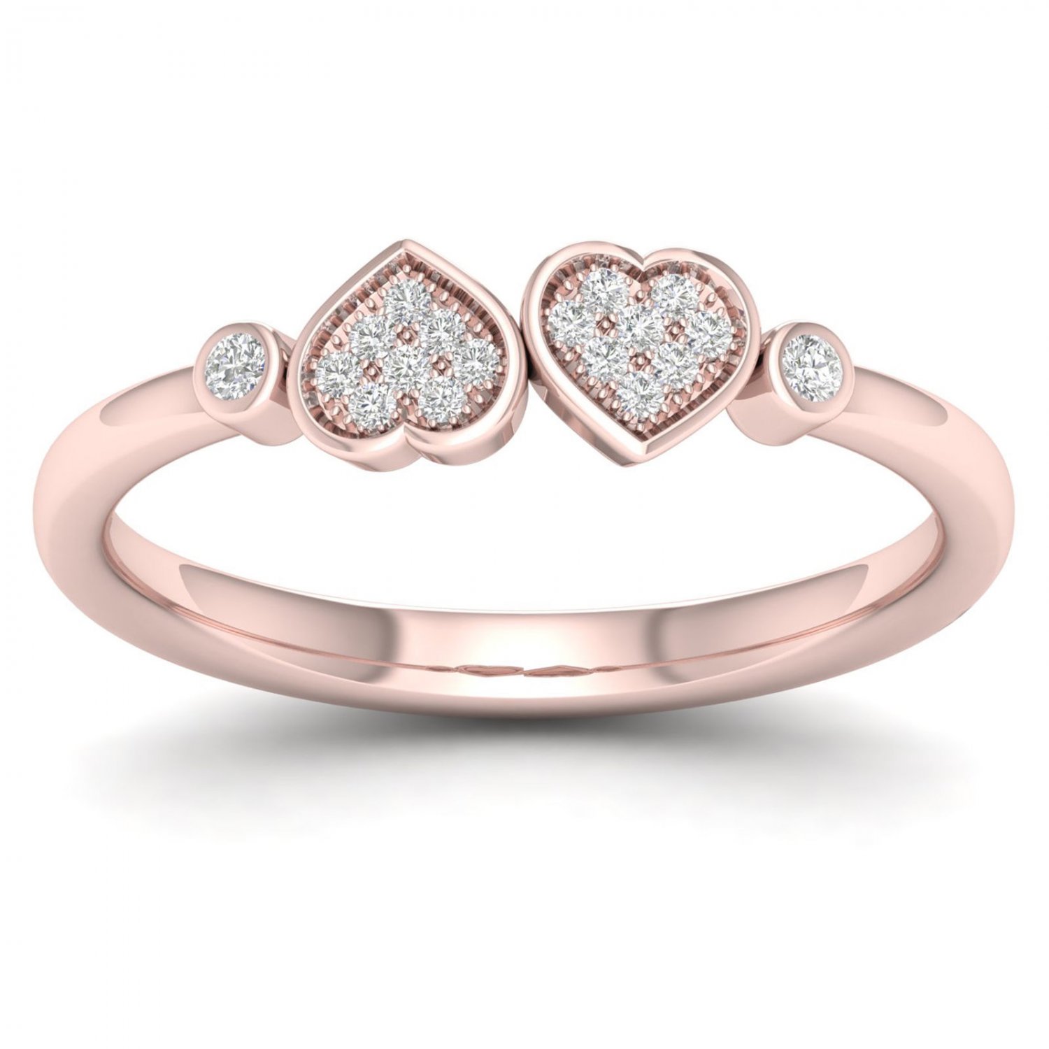 10k Rose Gold 0.05 Ct TDW Diamond  Heart Twins Ring (I-J, I2)