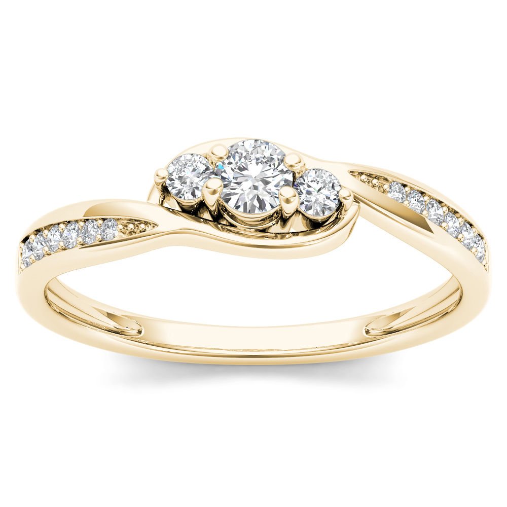 10k Yellow Gold 0.20 Ct Round Cut Diamond Three Stone Engagement Ring HI I2 Size