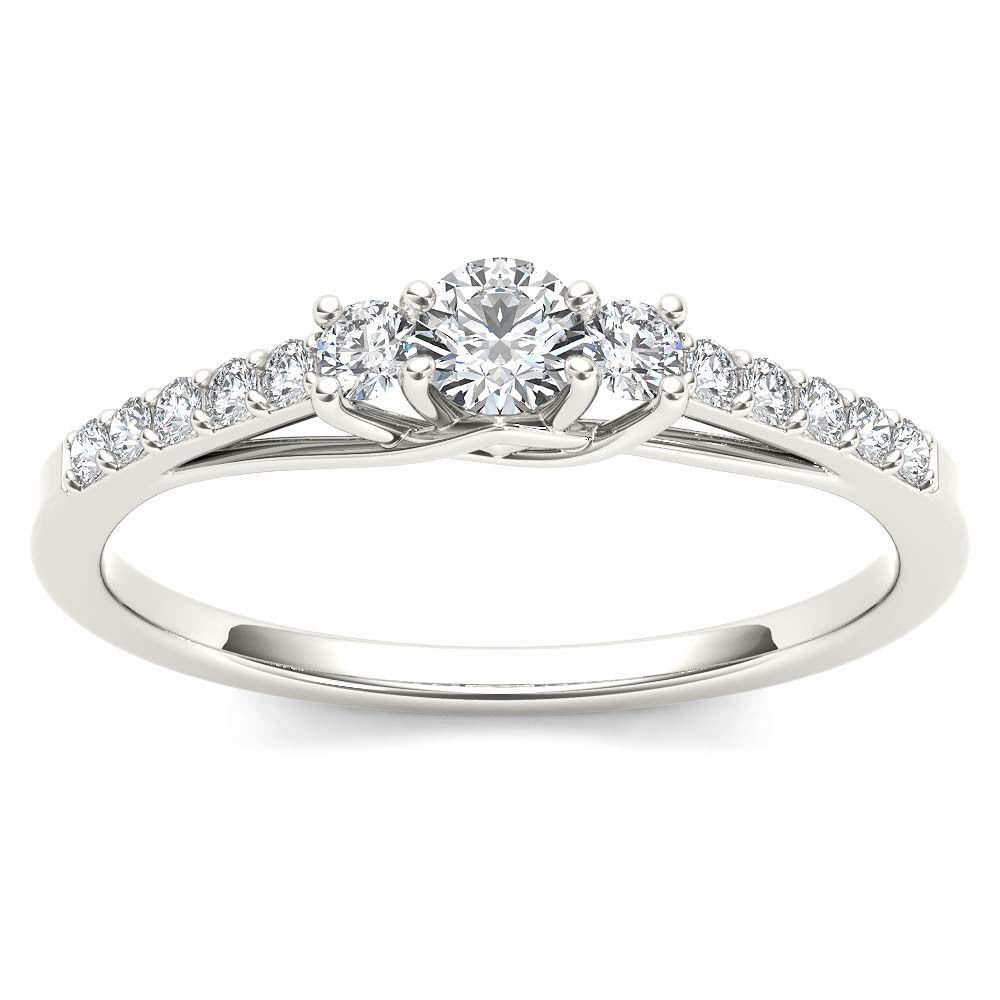Genuine 10k White Gold 0.3 Ct Diamond Three-Stone Engagement Anniversary Ring