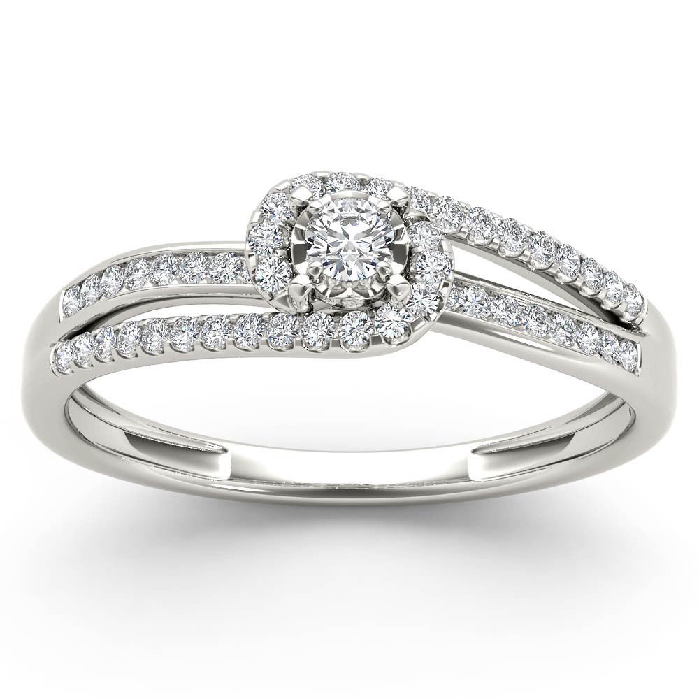 Genuine 10k White Gold 0.20 Ct Diamond Bypass Cluster Engagement Ring HI I2 Size
