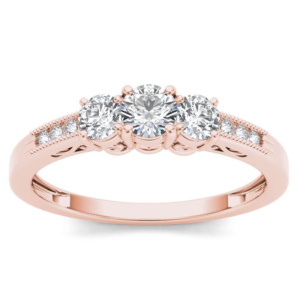 14k Rose Gold 0.50Ct Natural Round Cut Three Stone Diamond Engagemet Ring HI I2