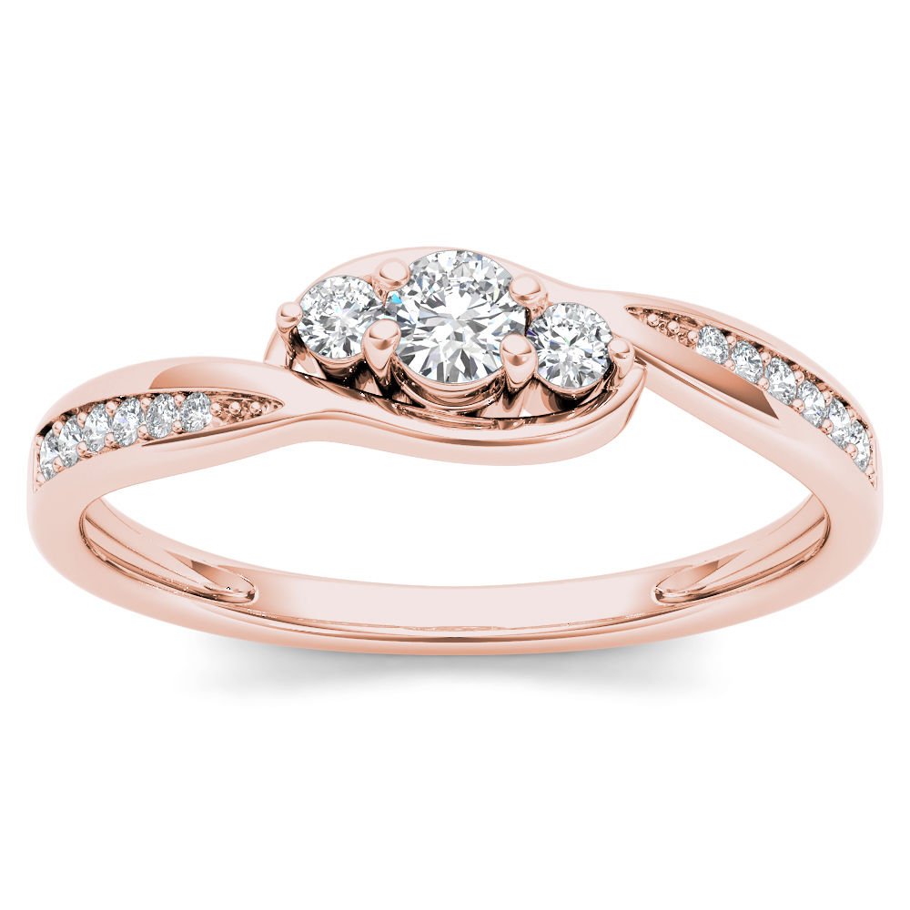 10k Rose Gold 0.20 Ct Round Cut Diamond Three Stone Engagement Ring HI I2 Size