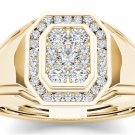 Solid 10k Yellow Gold 0.50Ct Round Cut Real Diamond Men's Halo Wedding Band Ring